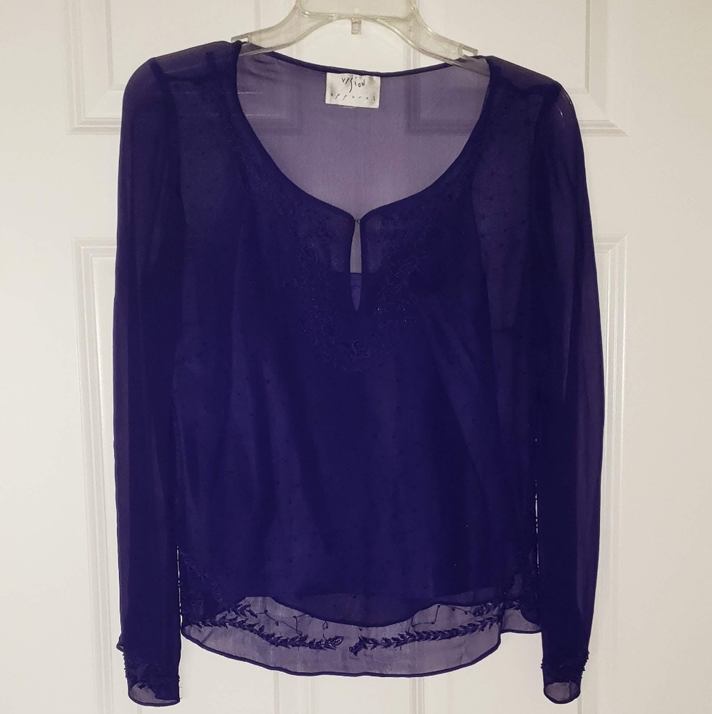 NWOT VISION APPAREL SHEER BEADED TOP WITH CAMISOLE IN PURPLE